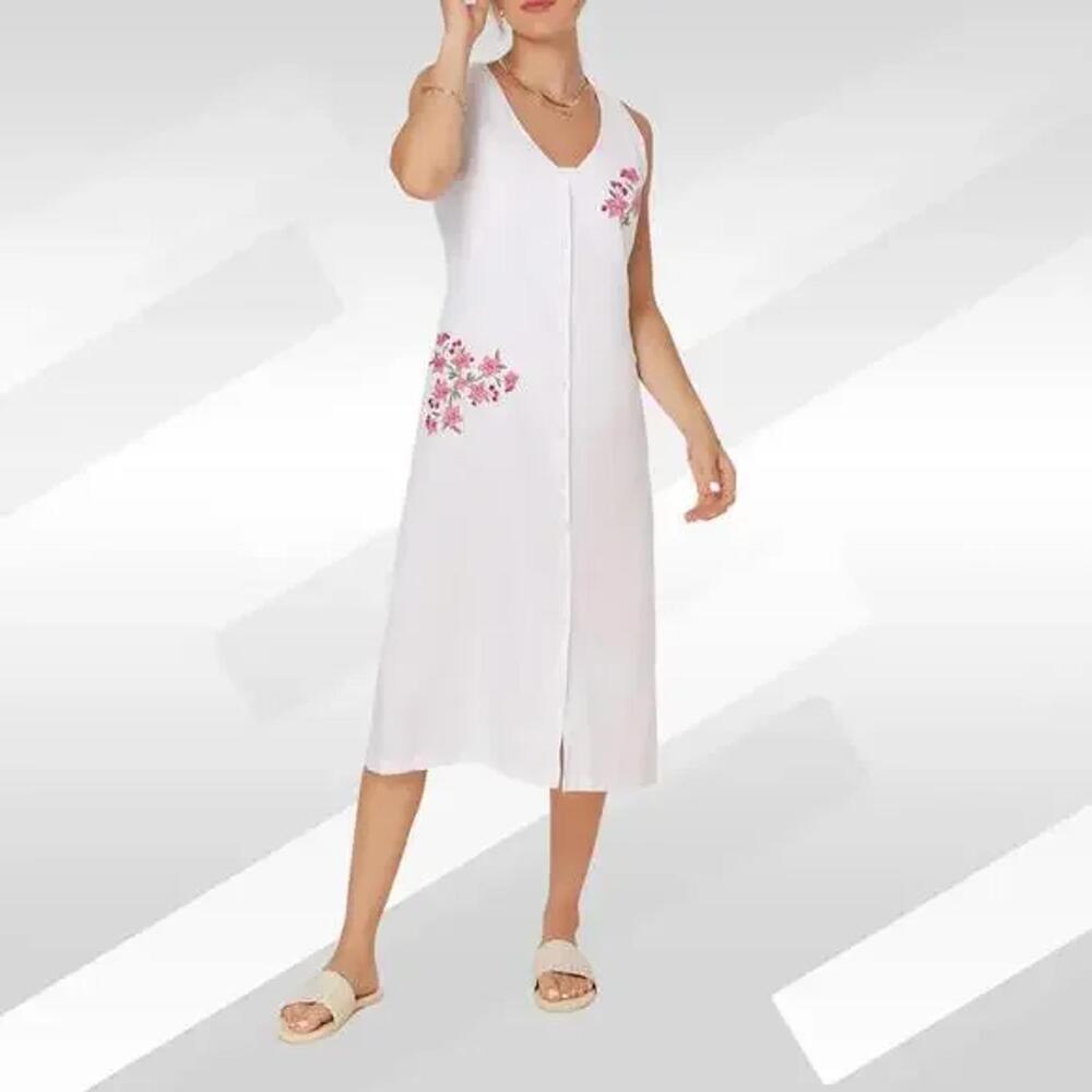 2/$50 Andie x Fanm Mon Anamur White Linen Button-Up Dress Size L |Summer Style